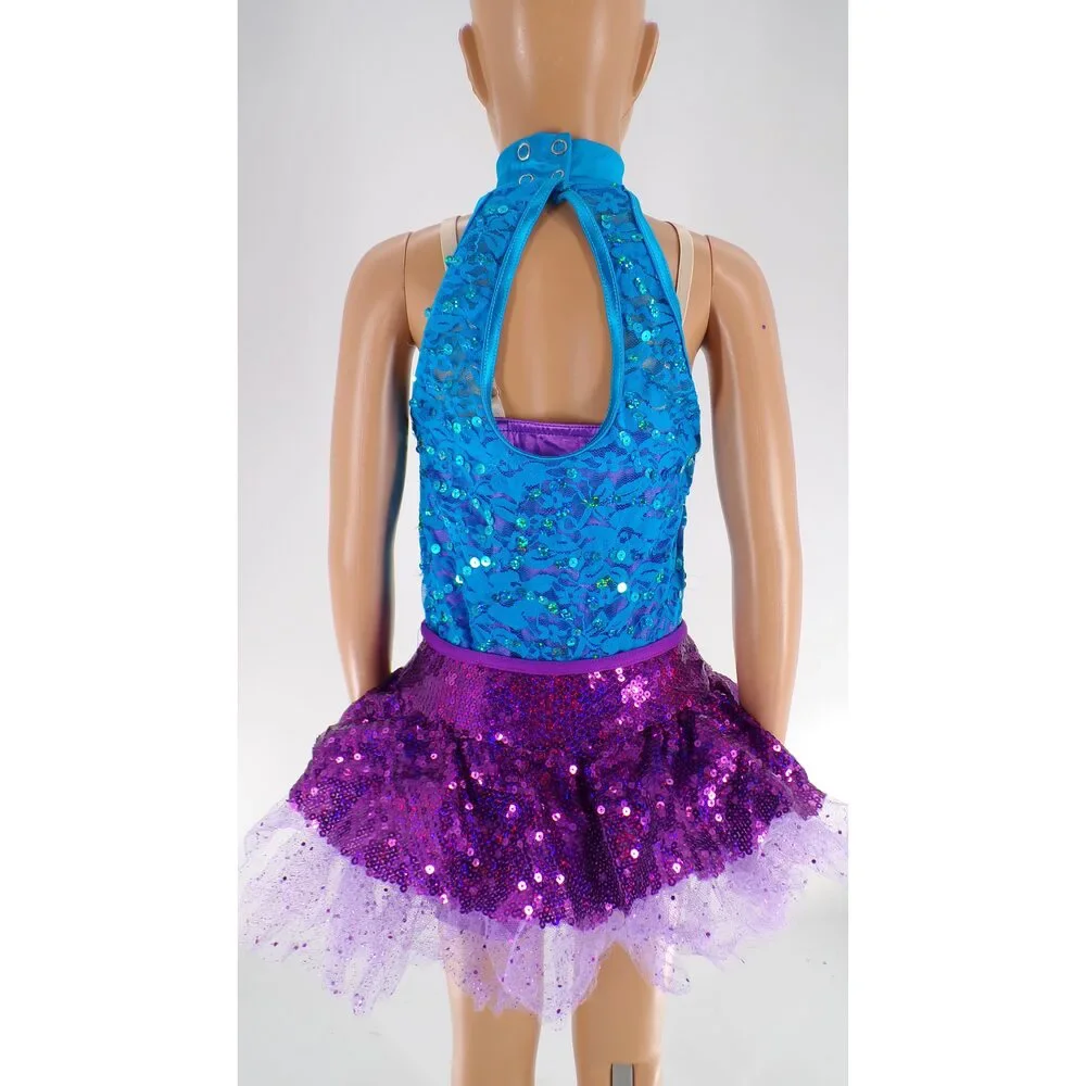 Pre-Owned Dance Costume Weissman 9720 Large Child Turquoise Jazz